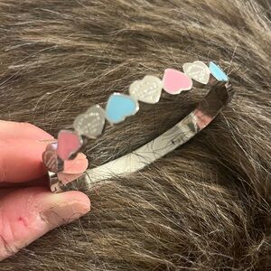 Silver Heart Bracelet with Pink and Blue Accents